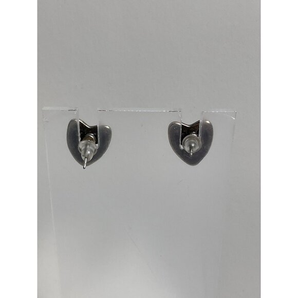Silver Tone Heart Shaped Stud Earrings For Women - Picture 3 of 3